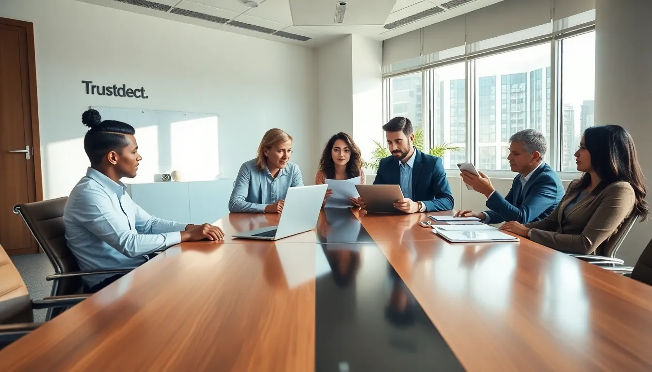 diverse professionals discussing toll-free number significance in a modern office.